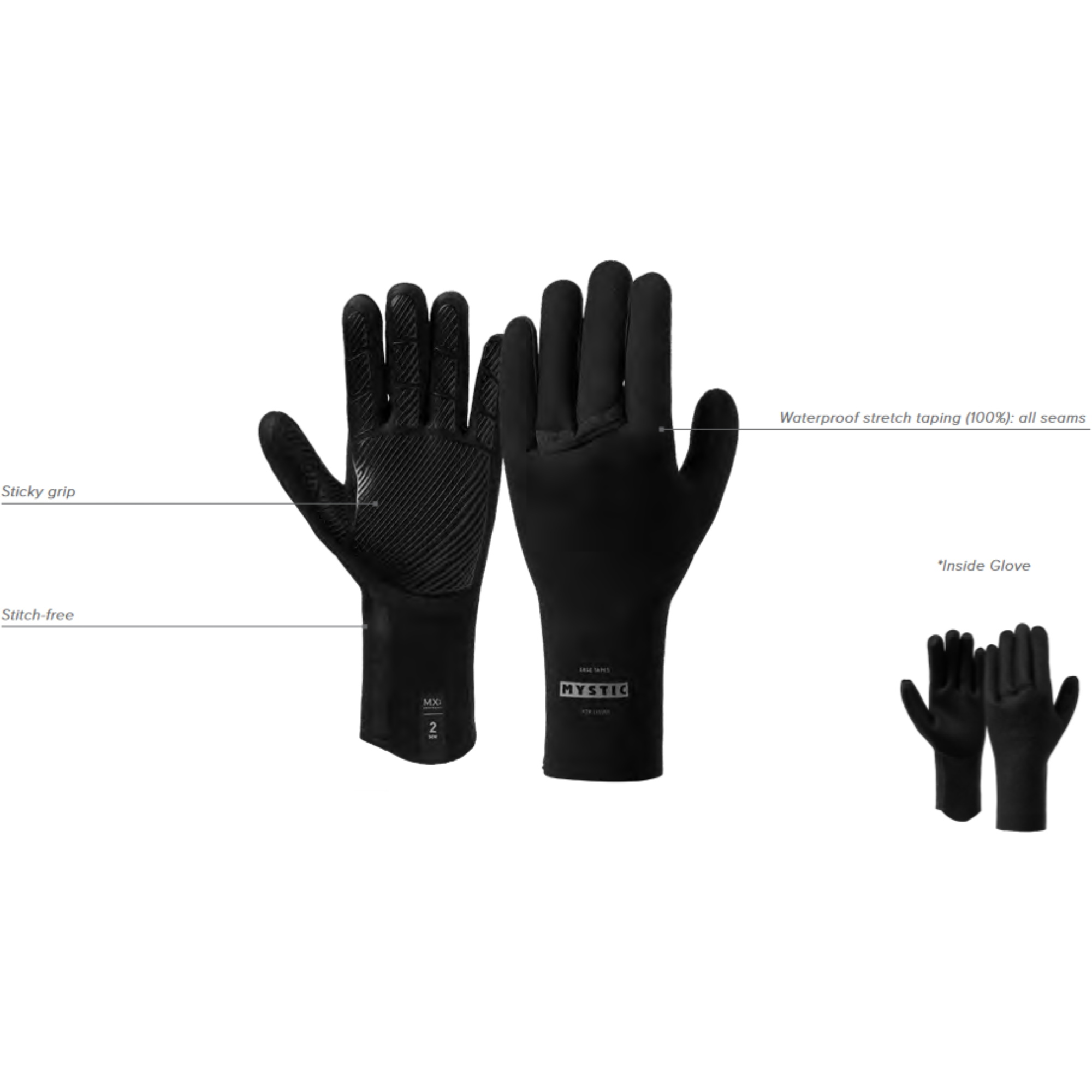 2026 Mystic Crest 1.5mm Gants 5 Doigts En Néoprène 35015.250082 - Black